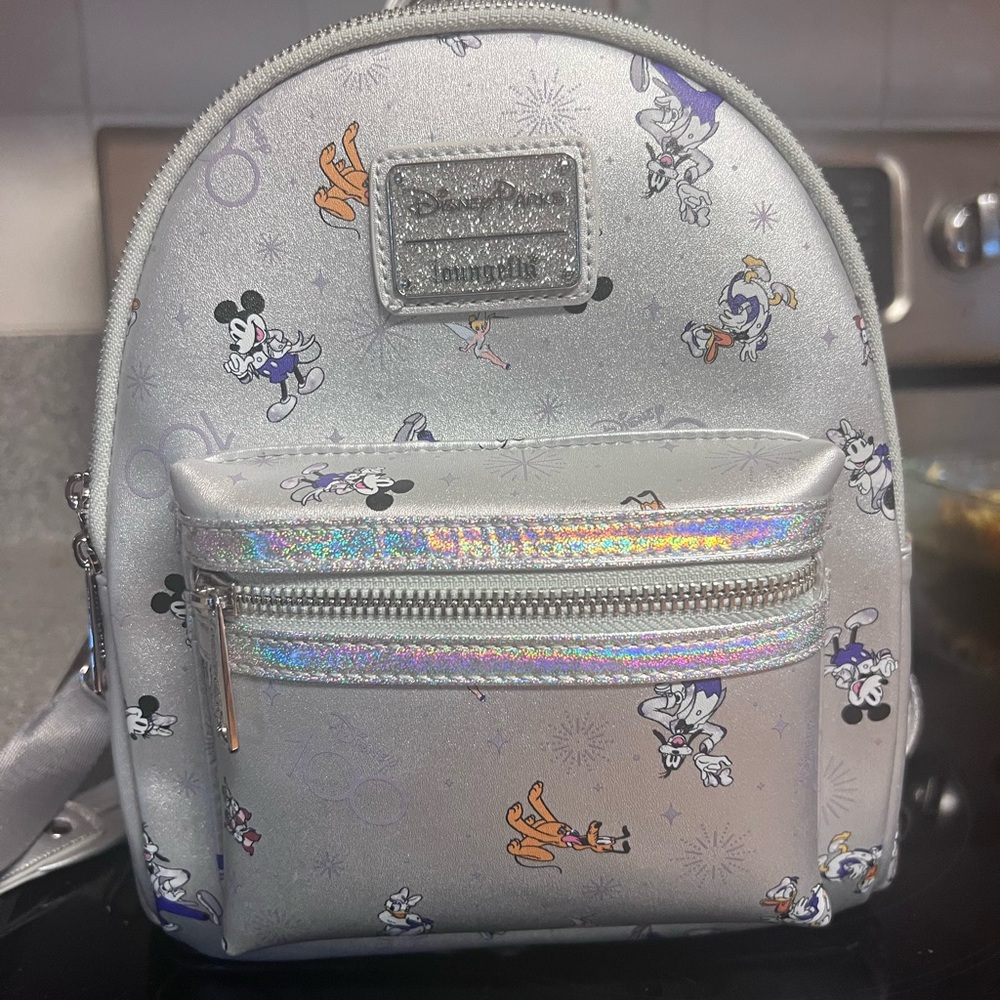 Loungefly Mickey Mouse and Friends Disney100 Silver Loungefly Mini Backpack